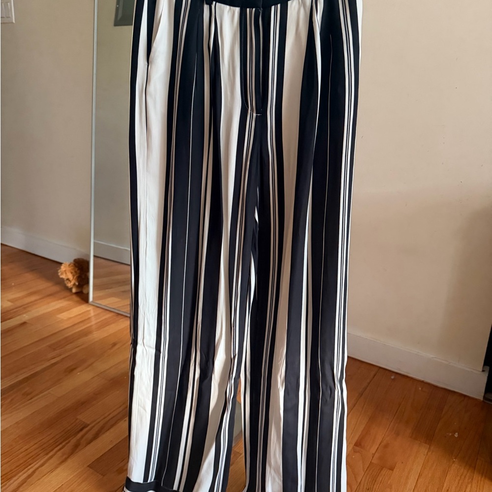 Black and White Vertical Stripe Wide-Leg Pants